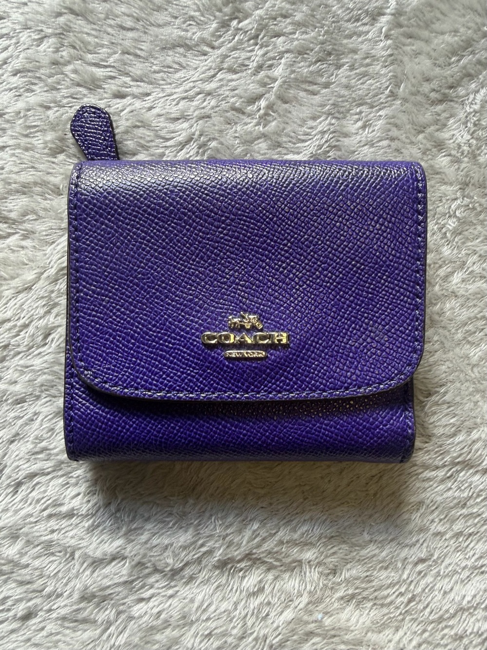 Coach Purple Leather Compact Wallet with Gold Logo